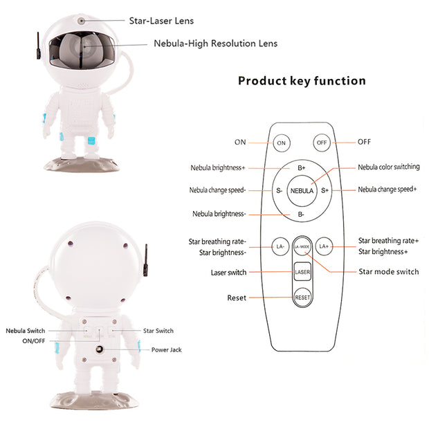 Astronaut Starry Sky Projector Remote Control Music Laser