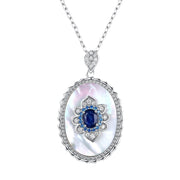 925 Sterling Silver Sapphire Diamond Pendant Necklace