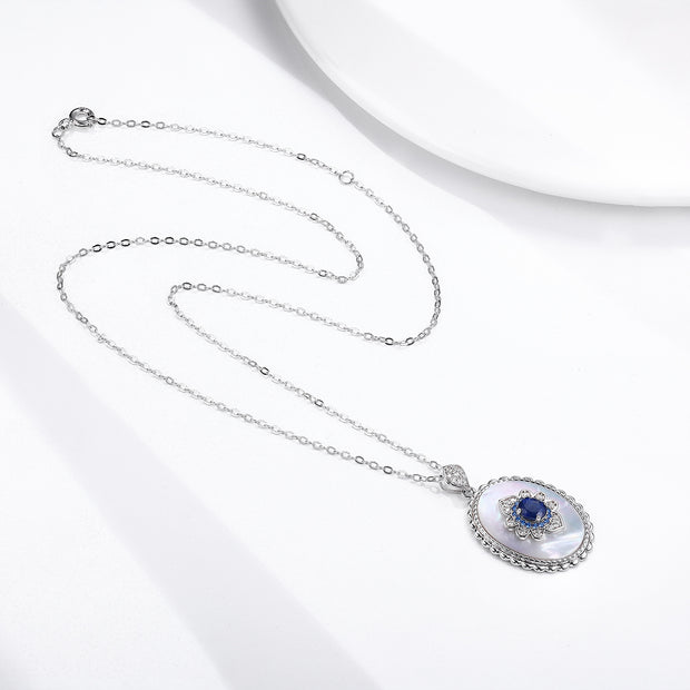 925 Sterling Silver Sapphire Diamond Pendant Necklace