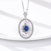 925 Sterling Silver Sapphire Diamond Pendant Necklace