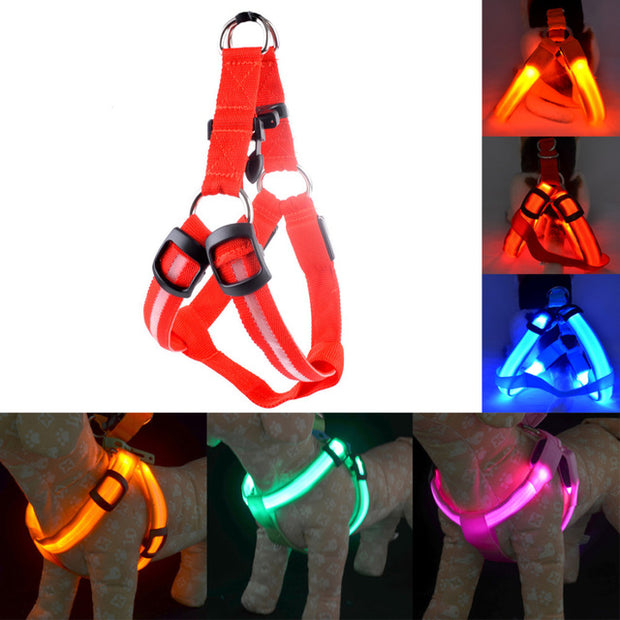 Rechargeable LED Pet Dog or Cat Harness - LED Flashing Light Collar